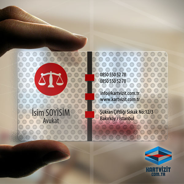 Şeffaf Avukat Kartvizit Kırmızı Logolu