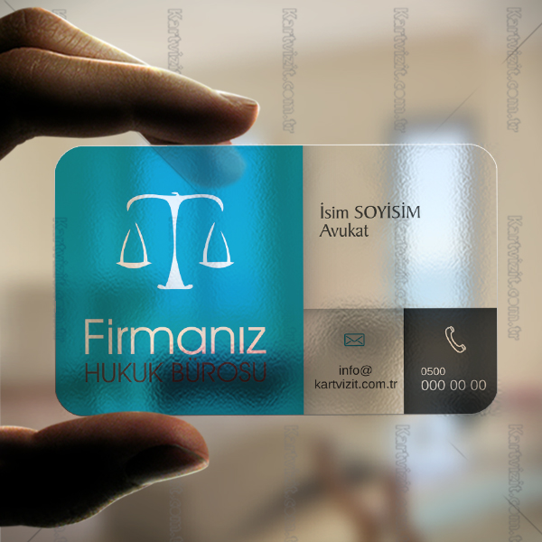 Şeffaf Avukat Kartvizit QR Kodlu Mavi Tasarım