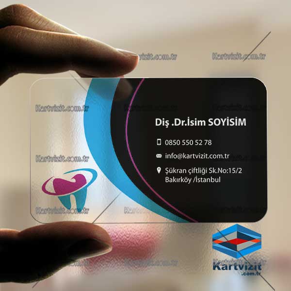 Şeffaf Kartvizit Diş Doktor Renkli Mavi Siyah