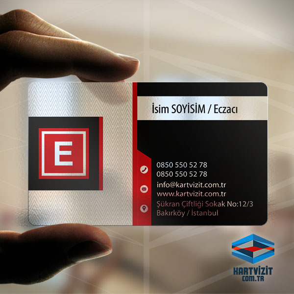 Siyah Kırmızı Eczane Şeffaf Kartvizit Baskı Üretim