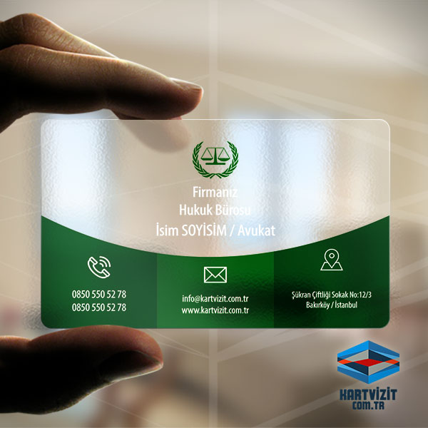 Şeffaf Avukat Kartvizit Yeşil Terazi 