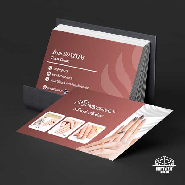 Protez Tırnak Salonları İçin İllüstrasyonlu Estetik Kartvizit Modeli