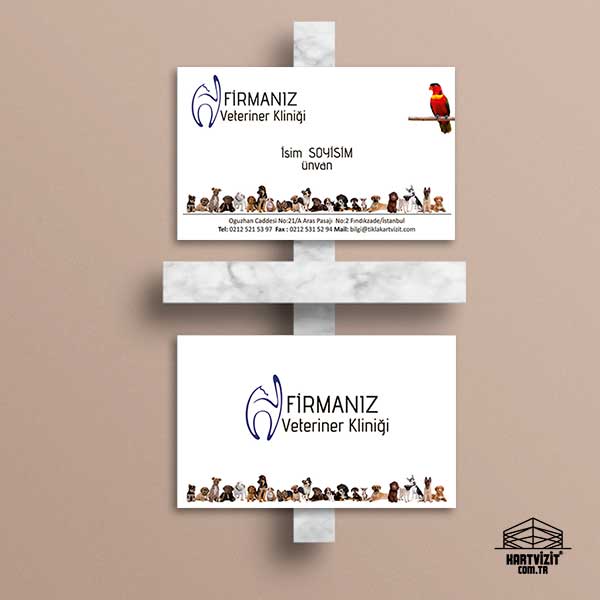 Kedi Köpek ve Kuş Resimli Veteriner Kartvizit